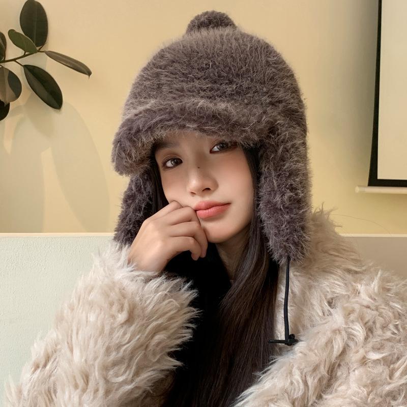 Зимняя шапка женская утолщенная теплая лыжная шапка с защитой ушей, шапка-ушанка с козырьком, модная однотонная плюшевая шапка