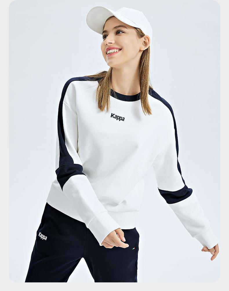 Kappa pullover women's sports plus fleece sweatshirt casual fall coat patchwork round neck long sleeved shirt
