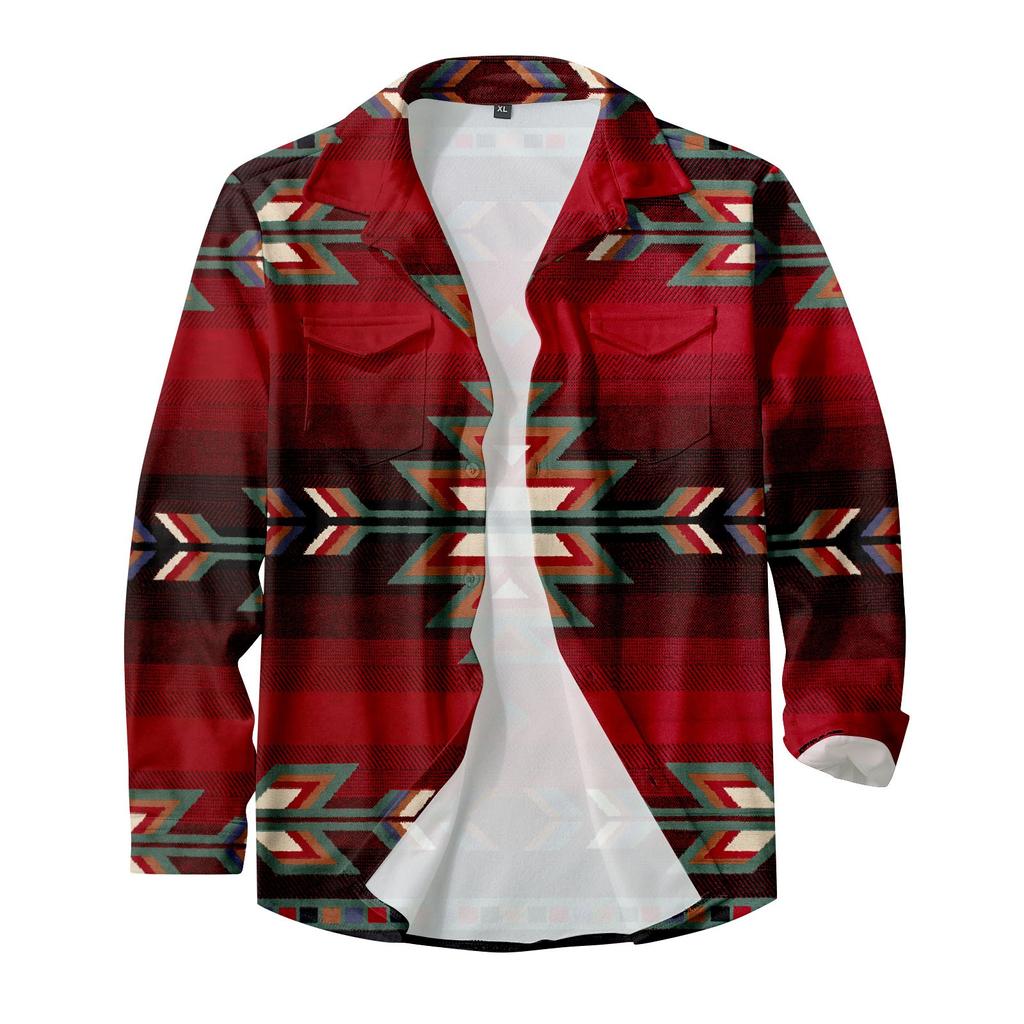 Мужская модная повседневная куртка-кардиган с длинными рукавами на пуговицах и этническим принтом