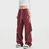 Unisex Red Striped American-Style Street Overalls - Loose, Casual Wide-Leg Hiphop Dance Pants
