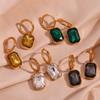 Titanium Steel Gold Rectangular Zircon Pendant Earrings for Women Retro Vintage Geometric Simple Earrings Eardrop