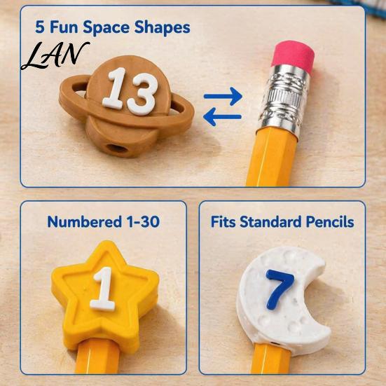 Numbered Pencil Caps for Primary School Cute Toppers, Lovely Charms, Pen Soft Elastic Pencils Toppers Decorations Supplies Classroom Rewards Silicone