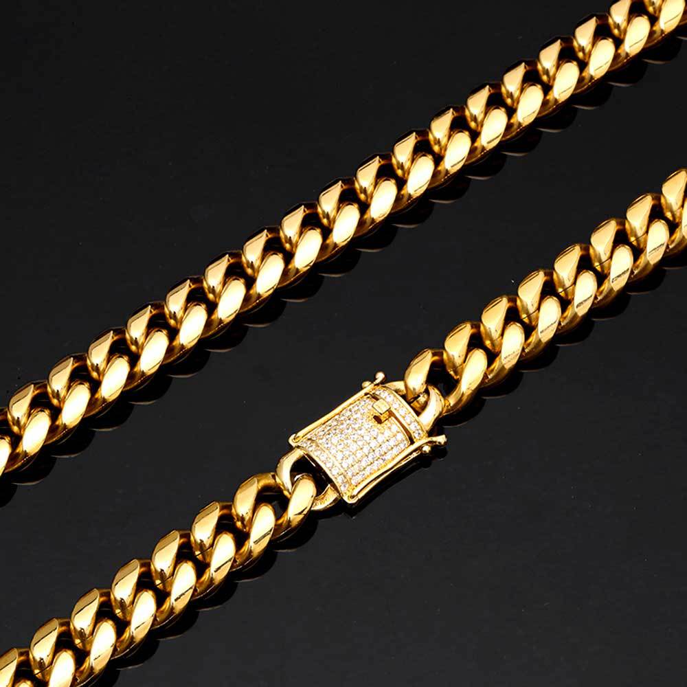Мужское ожерелье в европейском стиле хип-хоп, 12 мм, пряжка Ddiamante, нержавеющая сталь, шифрование, кубинская цепочка, ожерелье из настоящего золота
