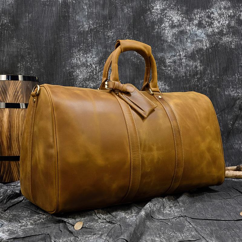 60 см Винтажная мужская кожаная дорожная сумка Настоящая кожаная сумка Weekender Сумка для ручной клади для поездок на выходные и на 3 дня Деловые поездки