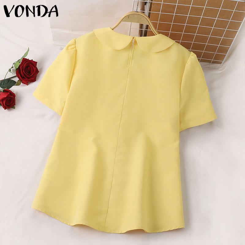 VONDA Женская повседневная свободная блузка с круглым вырезом и коротким рукавом