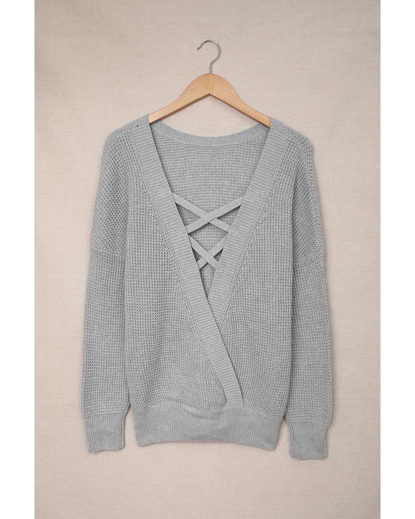 Azura Exchange Серый свитер с перекрещивающимися бретелями на спине