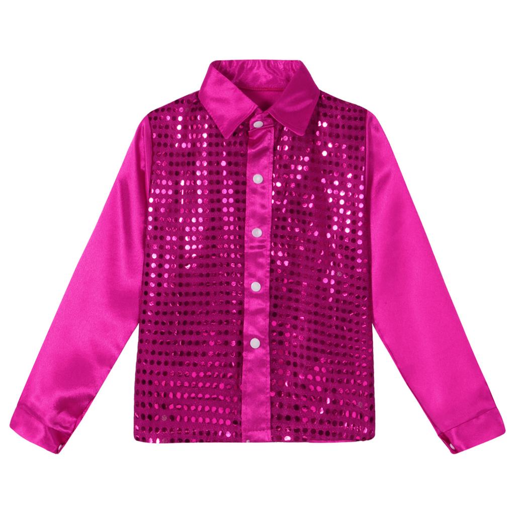 Kids Shiny Sequins Shirt Boys Children Hip-hop Jazz Dance Performance Shirt Stage Dance Blouse
