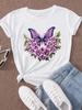 (Asian Size) Women Butterfly 90s Trend Cute Sweet Short Sleeve Fashion Clothing Casual Tshirt Female Print Lady Tee Top Graphic T-shirts