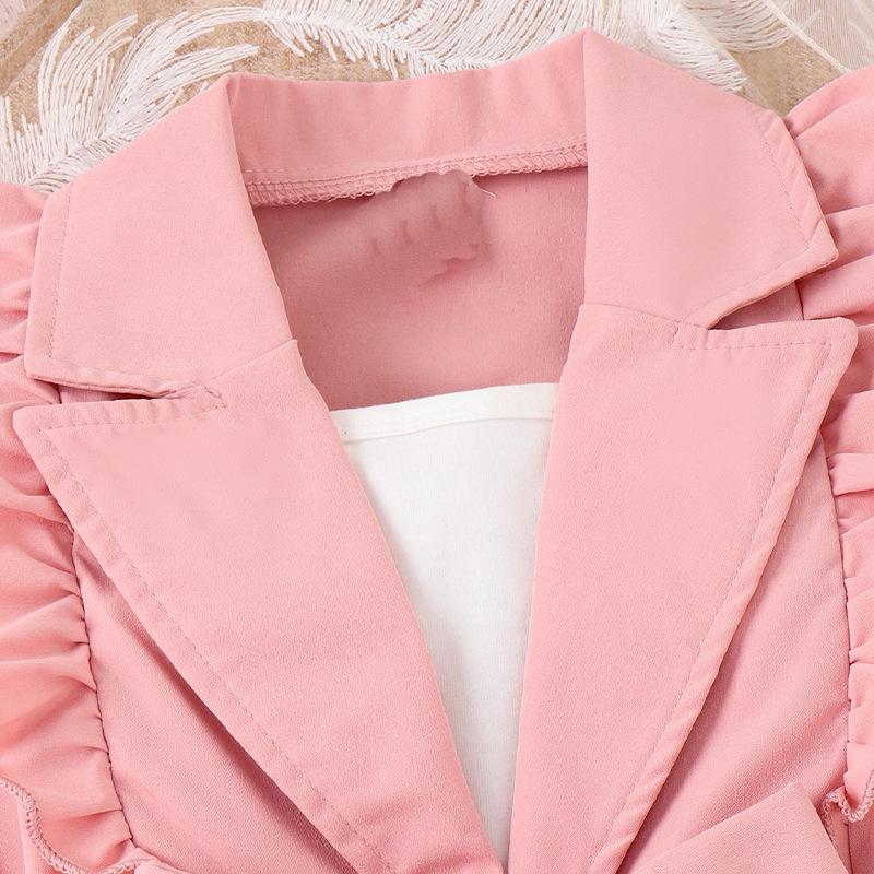 Girls' Fashion Suit Spring Summer Children's Casual Halter Solid Color Short-sleeved Lapel Suit Jacket Shorts Three-piece Suit