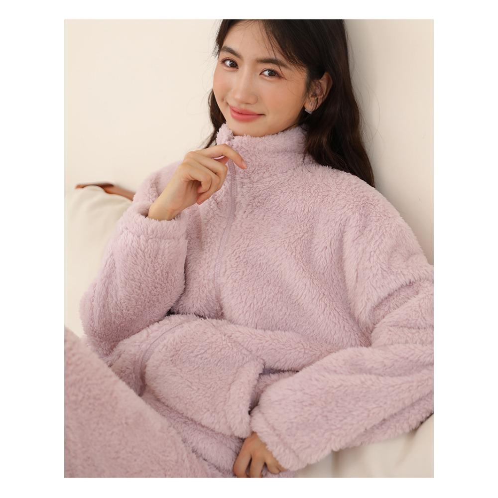 Зимняя домашняя одежда, женский кардиган на молнии, утолщенная куртка с высоким воротником, плюшевая бархатная пижама, двусторонний флисовый теплый костюм