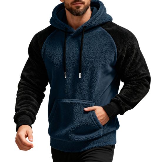 Men Fluffy Hoodie Fuzzy Loose Pullover Hoodie Casual Warm Hooded Fleece Sweatshirt with Pocket Drawstring for Autumn Winter Street Wear