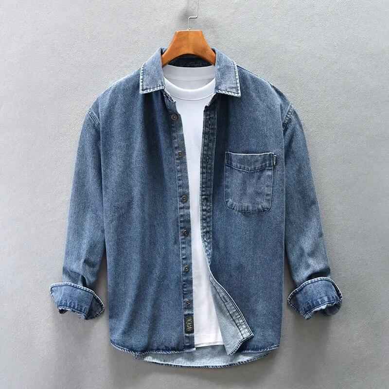Spring Autumn Fashion Men Shirts  Retro Washed Casual Denim Shirt Men Vintage Designer Leisure Shirts Hombre