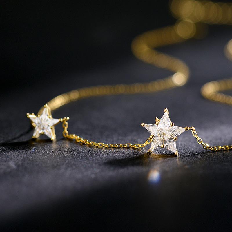 Изысканное ожерелье с двойной звездой, инкрустированное бриллиантами, для женщин, легкая роскошная нишевая дизайнерская цепочка на ключицу для женщин