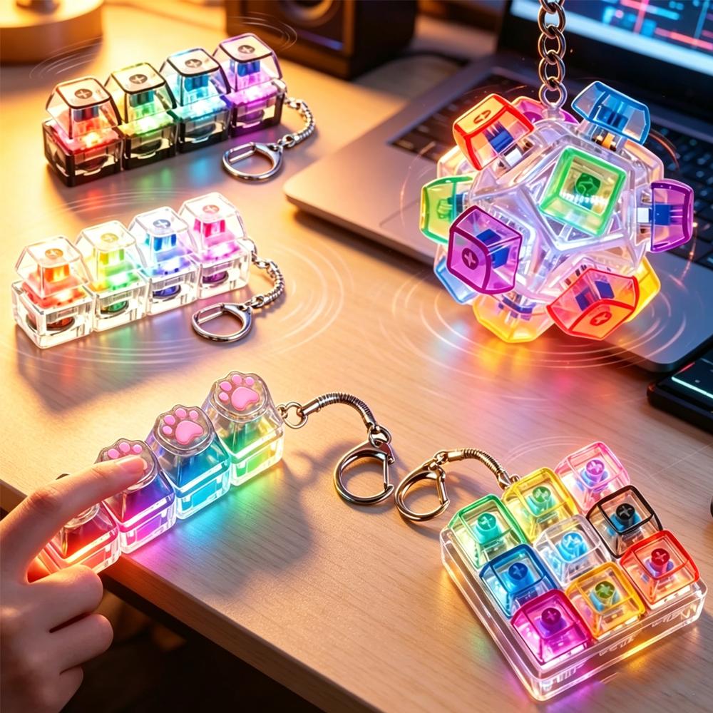 Led Keyboard Keychain Fidget Toy - Clickable Buttons Stress Relief, Portable Desk Accessory Office Decor Gift Stress Relief Toy