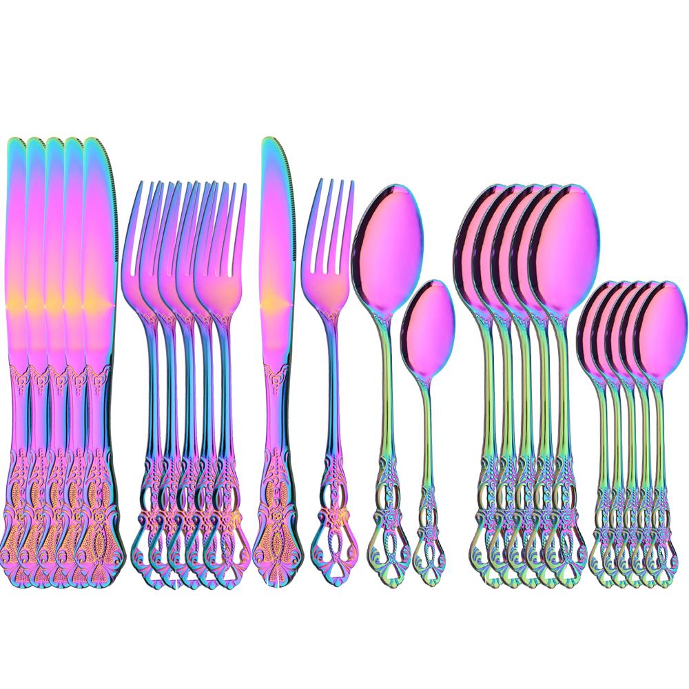 24pcs Gold Cutlery Set Royal Dinnerware Stainless Steel Silverware Spoon Fork Knife Kitchen Silverware Set Western Tableware
