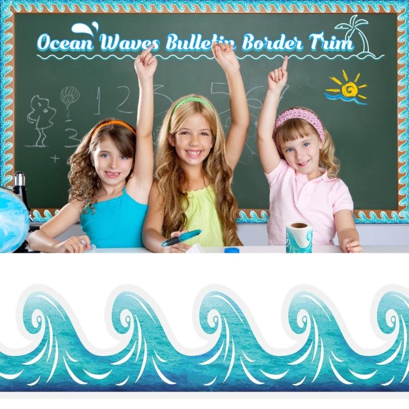 15 м Синяя Волнистая Декоративная Лента для Доски Объявлений для Класса Самоклеящаяся Наклейка для Отделки Доски Объявлений для Школы