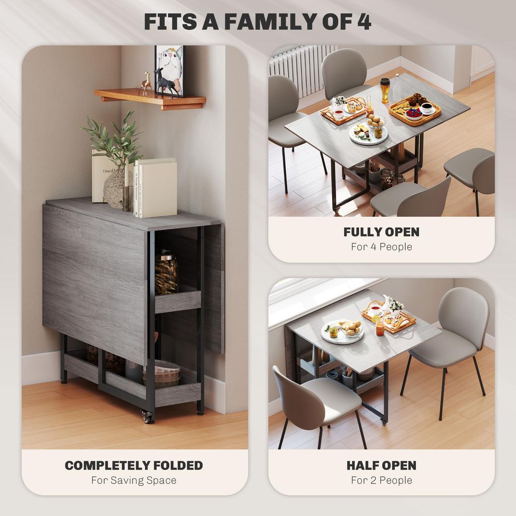 Four Person Drop Leaf Table Grey Wood Effect