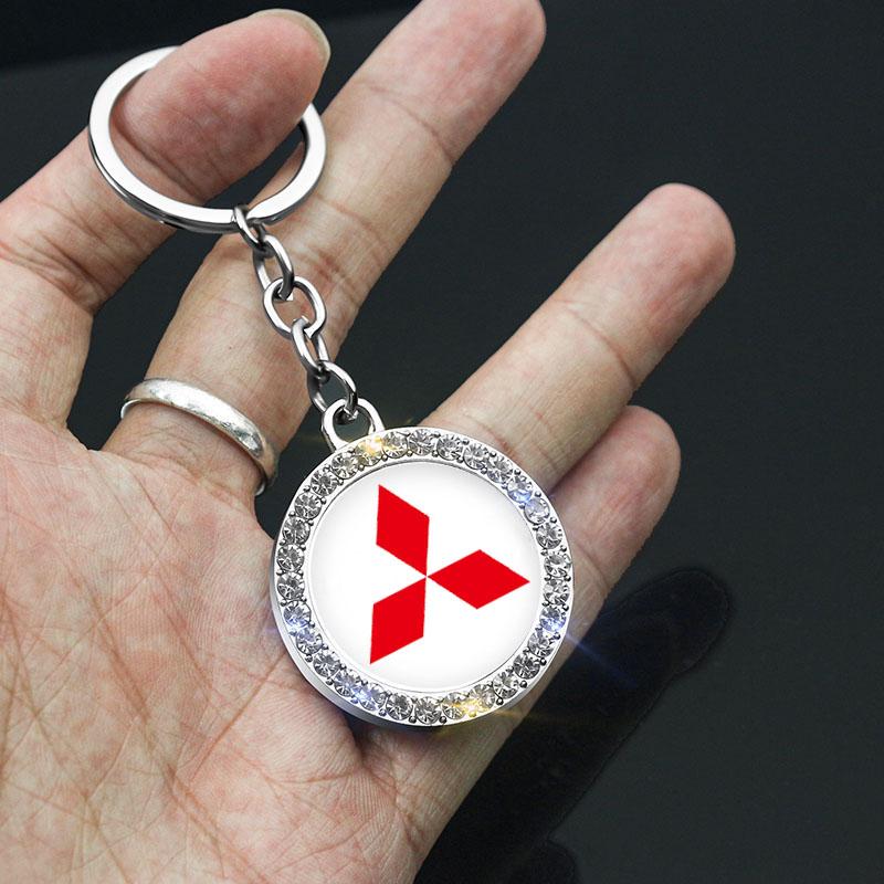For Mitsubishi Ralliart Lancer Ex Mirage V33 Delica Pajero Galant Eclipse Diamond Keychain Key Rings Pendant Car Logo Key Holder