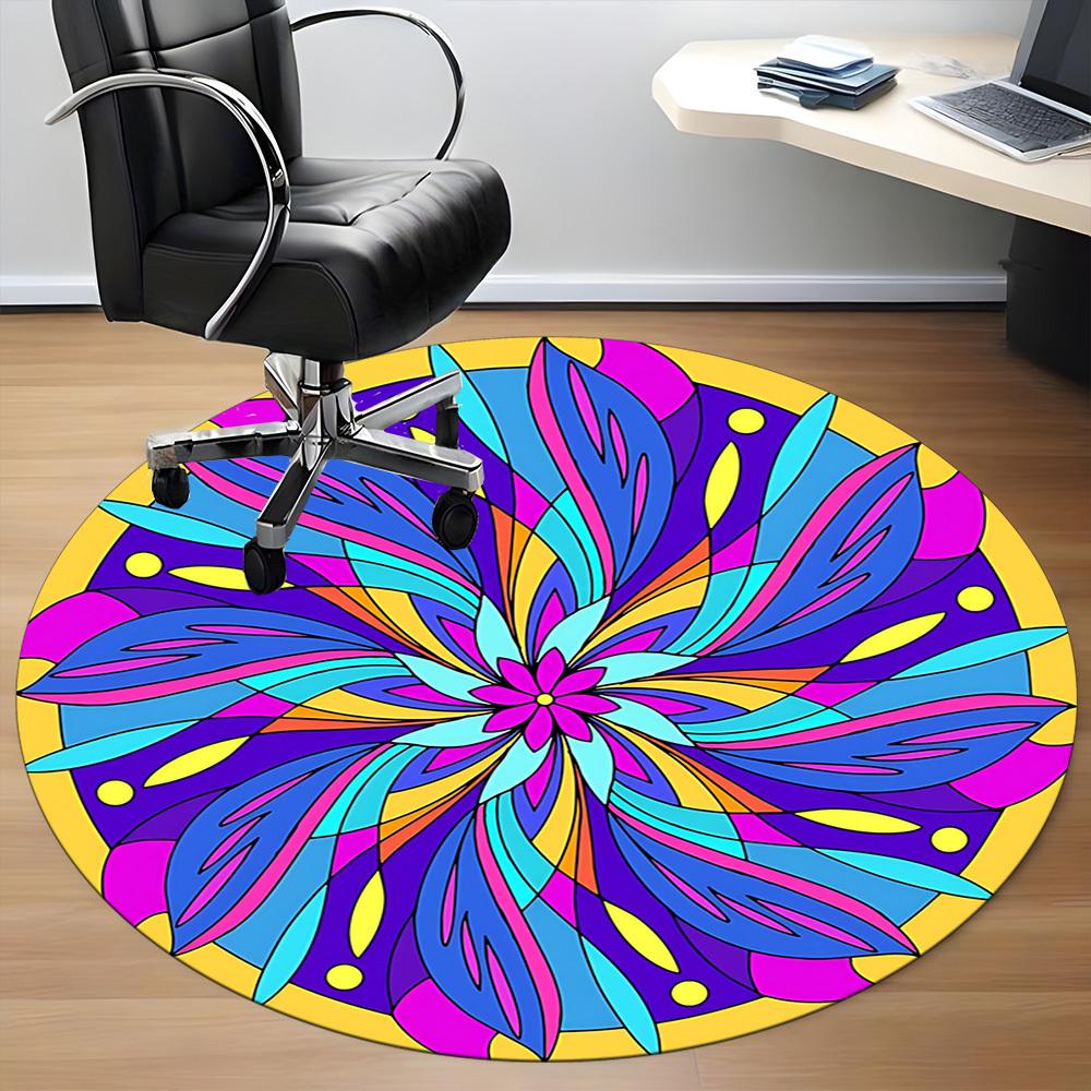 1pc Mandala, AbstractChair Carpet for Office, Indoor Non-Slip Washable Polyester Fiber Carpet, Mat For Office, Machine Washable