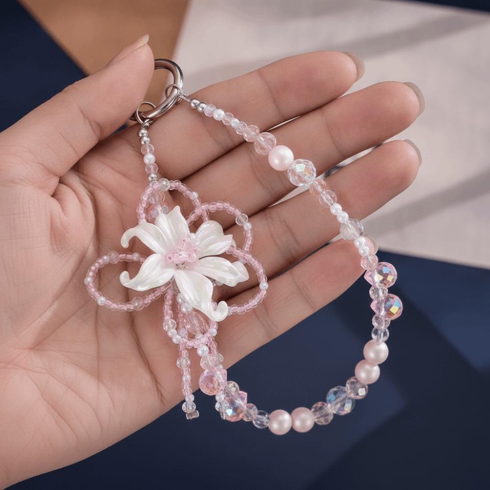 Handmade Beaded Mobile Phone Pendant Plated Iris Flower Phone Hanging Pendant Bag Decoration
