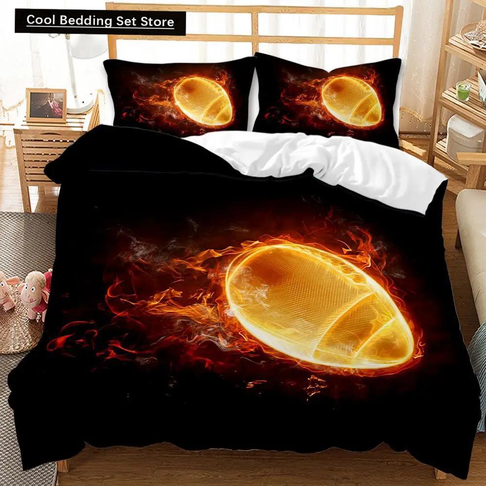 Футбольный комплект постельного белья Футбол с огнем Комплект постельного белья для подростков Футбольный комплект постельного белья Double Queen King Size из полиэстера