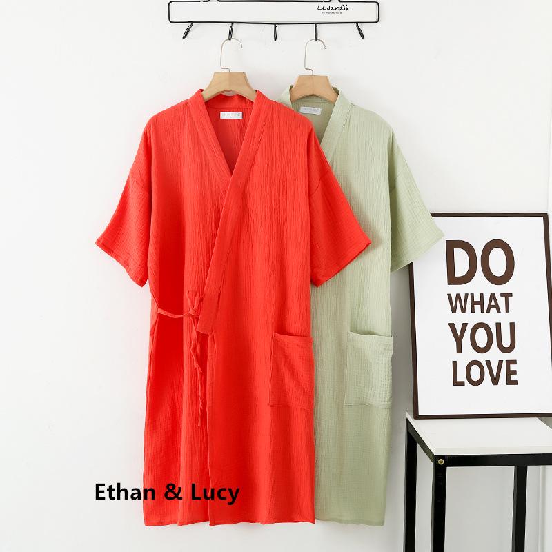 Летний унисекс-халаты из марлевого крепа с короткими рукавами и ночная рубашка - удобная одежда для дома и улицы