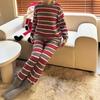 2025 Winter Women's Fluffy Velvet Pajama Set - Striped Color Block, Round Neck, Thickened for Christmas and New Year.