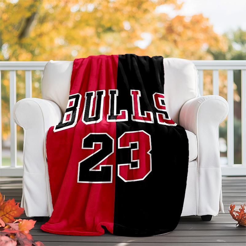 1pc Chicago Bulls Theme Blanket - Digital Print, Polyester, Cozy for All Seasons, Perfect for Outdoor, and Travel