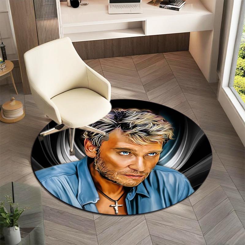 French legendary rock singer and actor Johnny Hallyday Round Carpet Soft Home Decoration Corridor Table and Chair Anti slip Outdoor Floor Mat rug H22