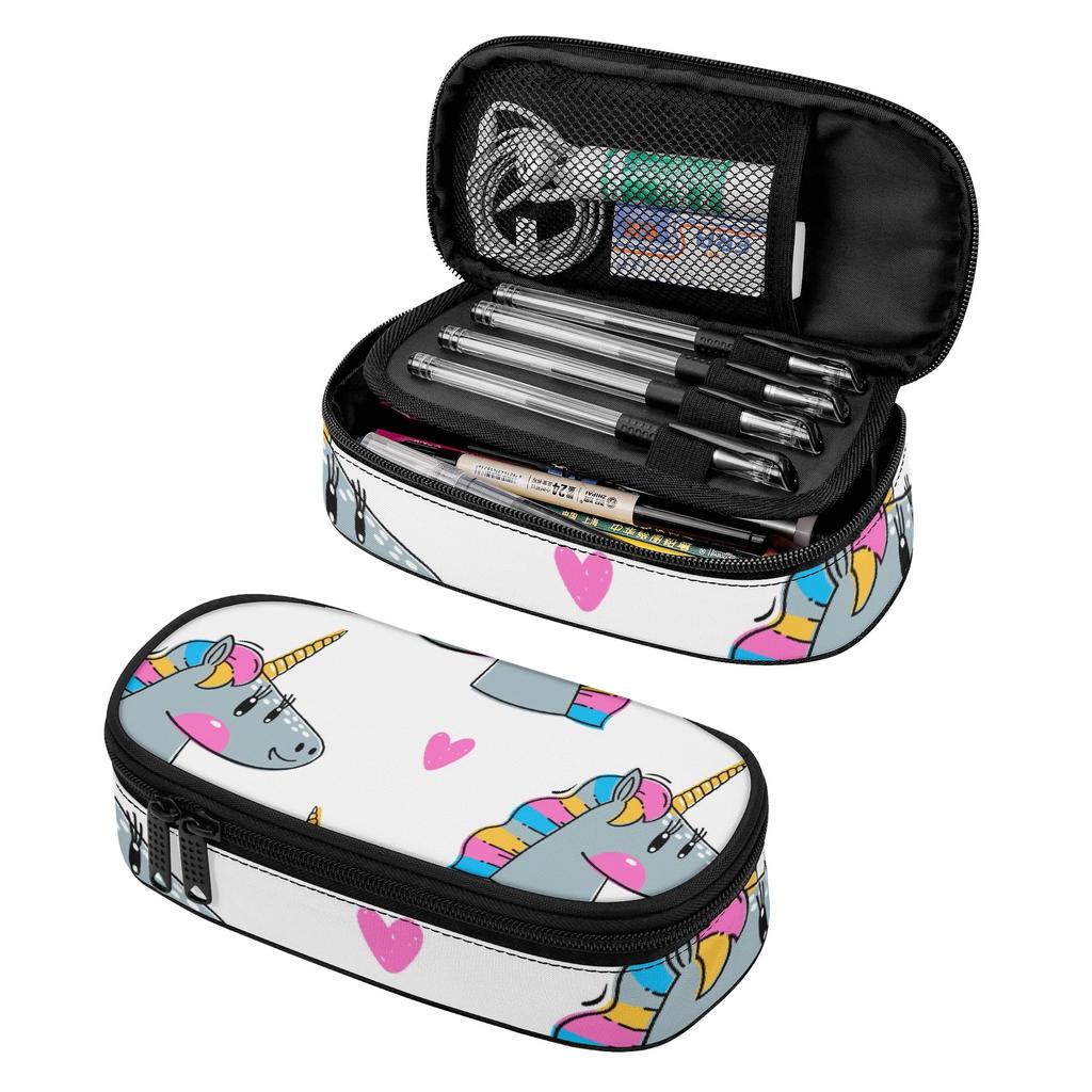 Pencil Case 300D Polyester Large Capacity Easy Open Zipper with Mesh Pocket Removable Divider and Pen Slots for Student Stationery