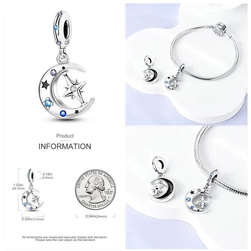 Круглые клипсы-шармы Plata Shining Moon Star Char Медные разделители Застежка-клипса Подходят для оригинального браслета Светящиеся бусины-цепочки безопасности DIY Ювелирные изделия