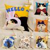 Cute Cartoon Cat Patterns Pillow Case Cotton Linen Fabric Square Zipper Pillowcase Home Decorative Living Room