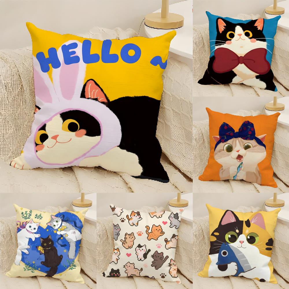 Cute Cartoon Cat Patterns Pillow Case Cotton Linen Fabric Square Zipper Pillowcase Home Decorative Living Room