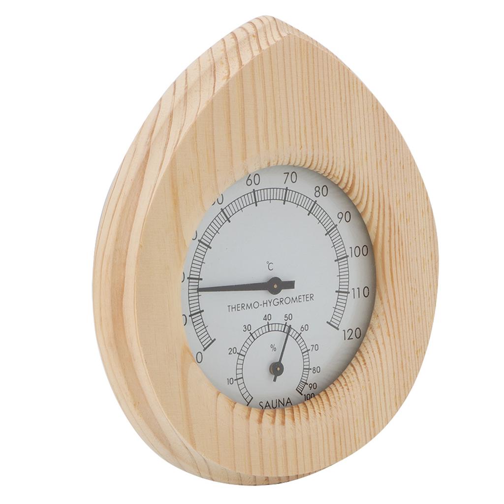 Drop Shaped 2 In-1 Wood Thermo Hygrometer Thermometer Hygrometer Steam Room Sauna Room Accessories