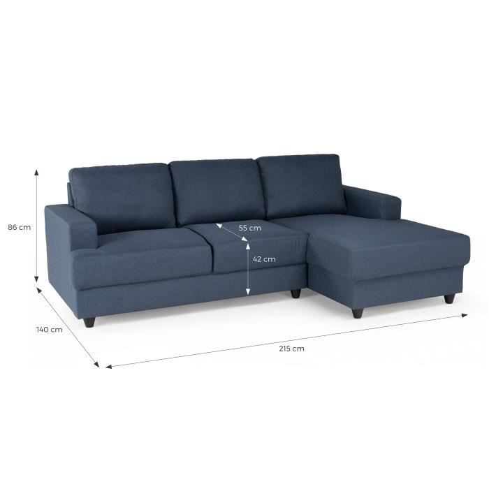 4-seater Right-hand Corner Sofa - Blue Fabric - Contemporary - L 215 X D 140 H 86 Cm - PAUL