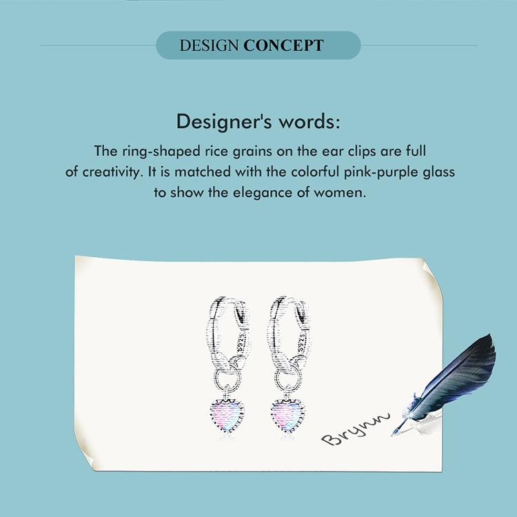 WOSTU Серьги-клипсы из стерлингового серебра 925 пробы, розово-фиолетовые стеклянные серьги-клипсы с изображением любви и риса для женщин, оригинальный дизайн ювелирных изделий