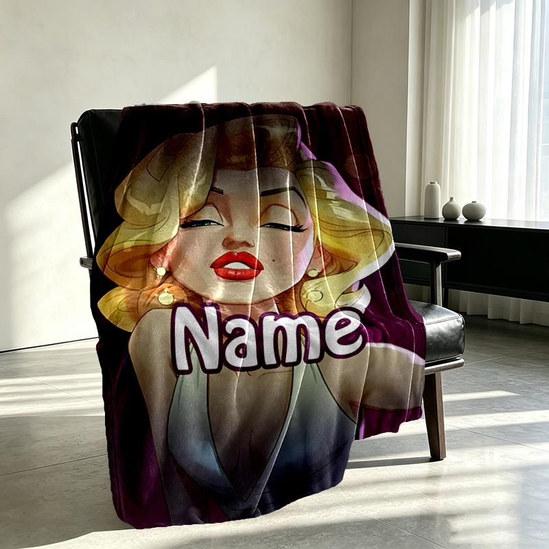Custom Name Personalized Marilyn Monroe Print Blanket, Home Decor, Bedroom, Sofa, Camping, Couch, Gifts for Birthday Christmas