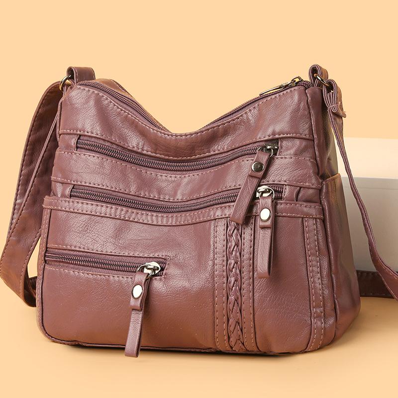 Single-shoulder Bag Soft Leather Multi-functional Zipper Bag Single-shoulder Crossbody Bag Casual and Simple Bag