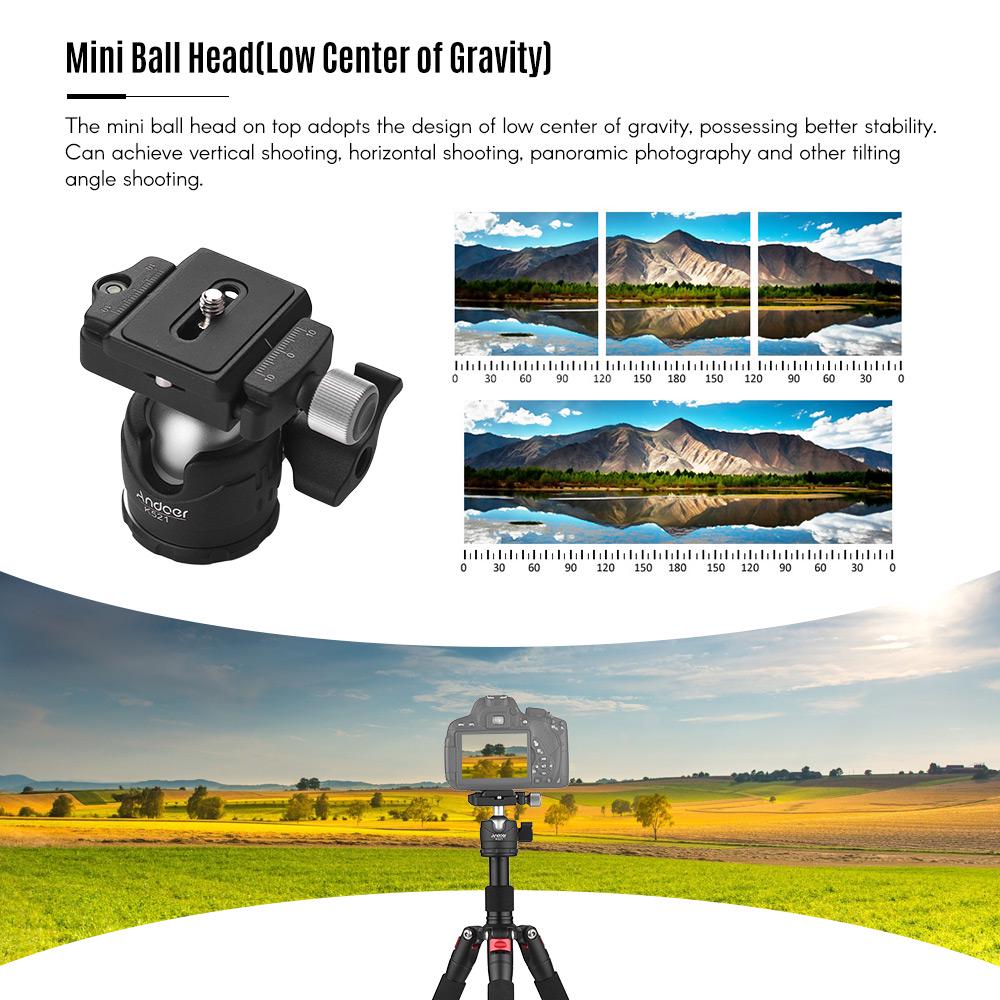 K521 Портативный 5-секционный выдвижной штатив из алюминиевого сплава с мини-шаровой головкой, низким центром