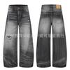 Mens Distressed Straight-Leg Flared Jeans With Whiskering Mid-Rise Cotton Denim Washed Vintage Streetwear Style