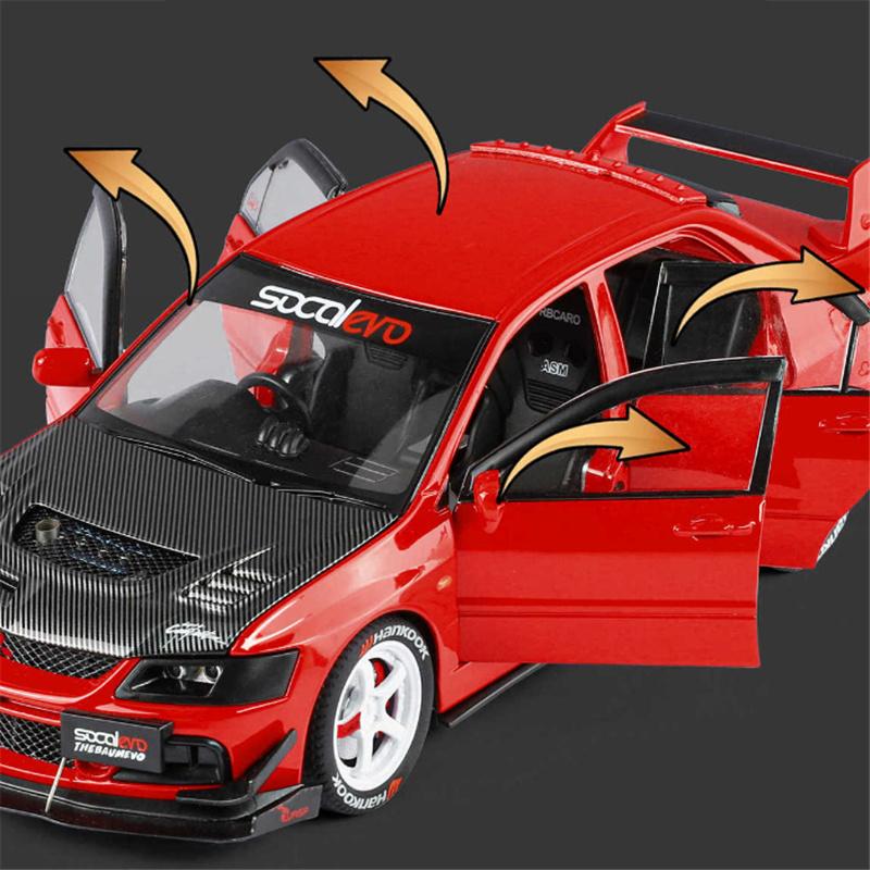 1:24 Mitsubishis Lancer Evolution 9 Alloy Sports Car Model Metal Modified Track Racing Vehicles Car Model Sound Light Kids Gifts