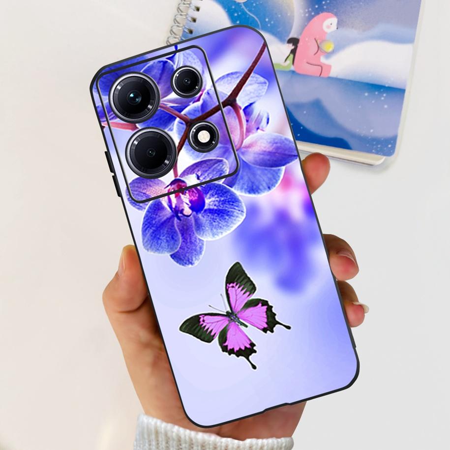 For Infinix Note 30i Case Stylish Flower Black TPU Shockproof Bumper For Infinix Note 30 Pro X678B Phone Cover Note 30 5G Fundas