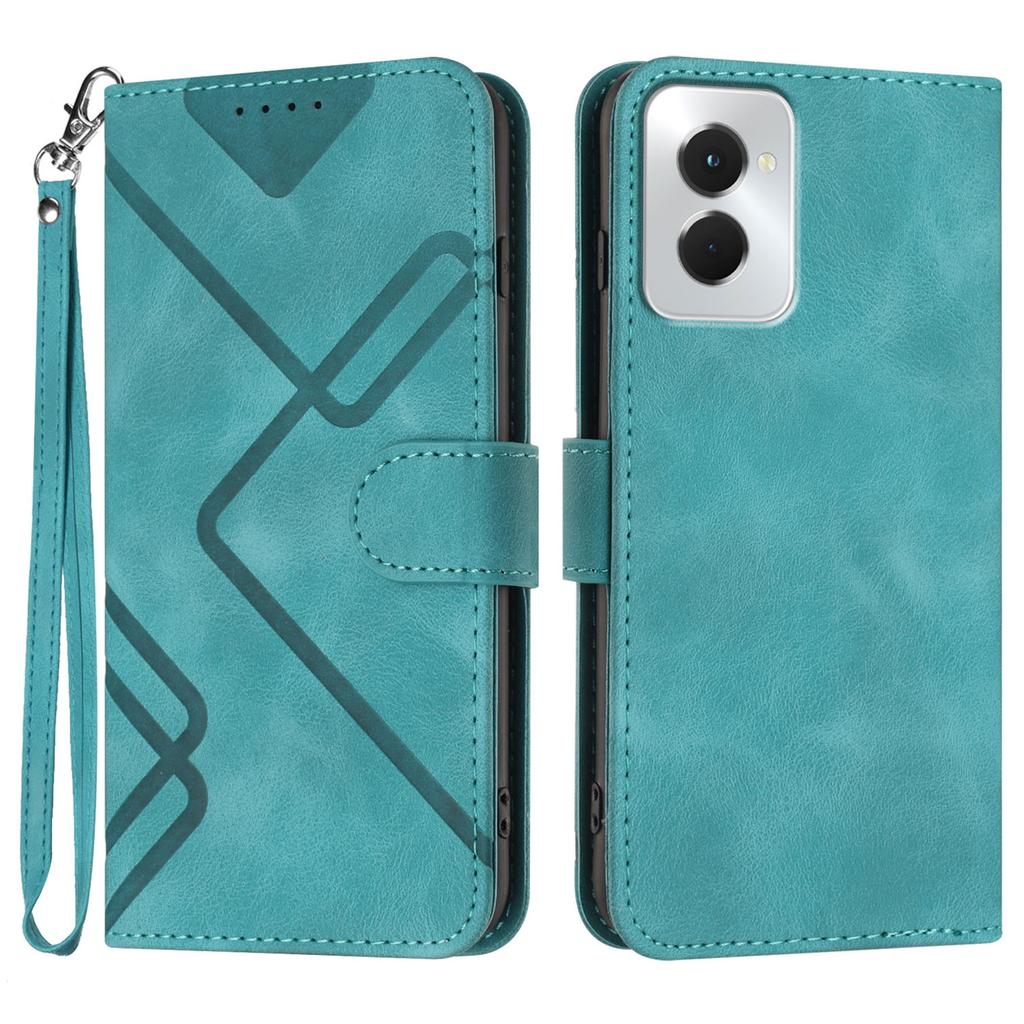 For Motorola Moto G Power (2024) Wallet Case Line Imprinted PU Leather Phone Cover with Strap