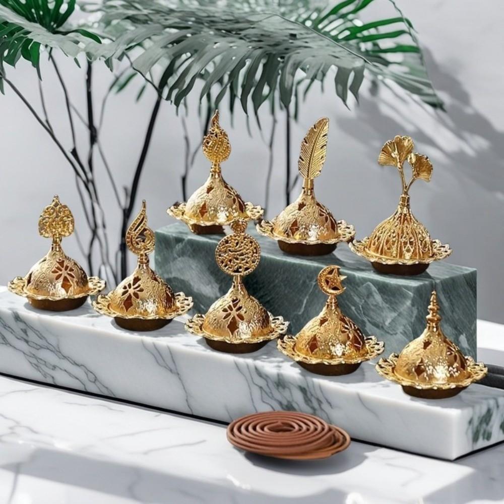 Creative Alloy Metal Incense Burner Retro Gold Mini Censer Holder Star Moon Pattern Hollow Out Incense Stick Burner Middle East