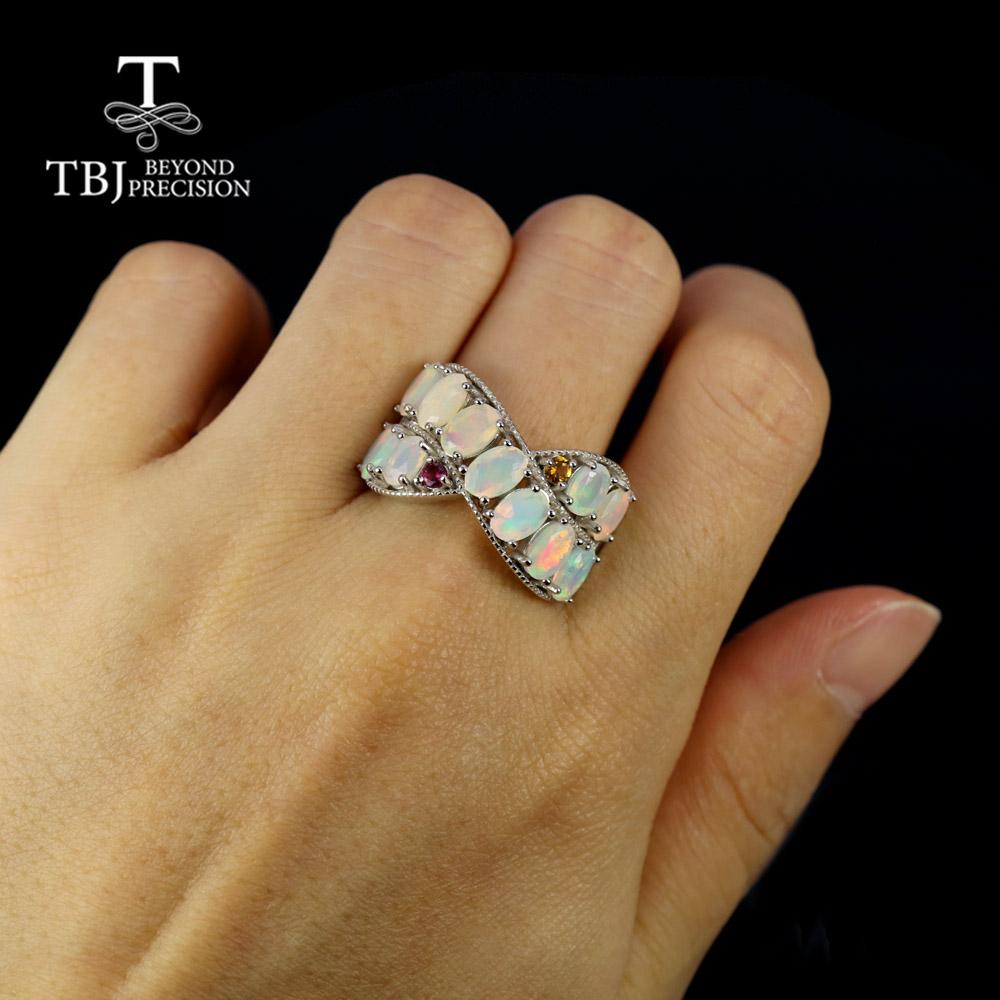 Красочное кольцо с натуральным опалом и турмалином из стерлингового серебра 925 пробы, ювелирные изделия для женщин, подарок