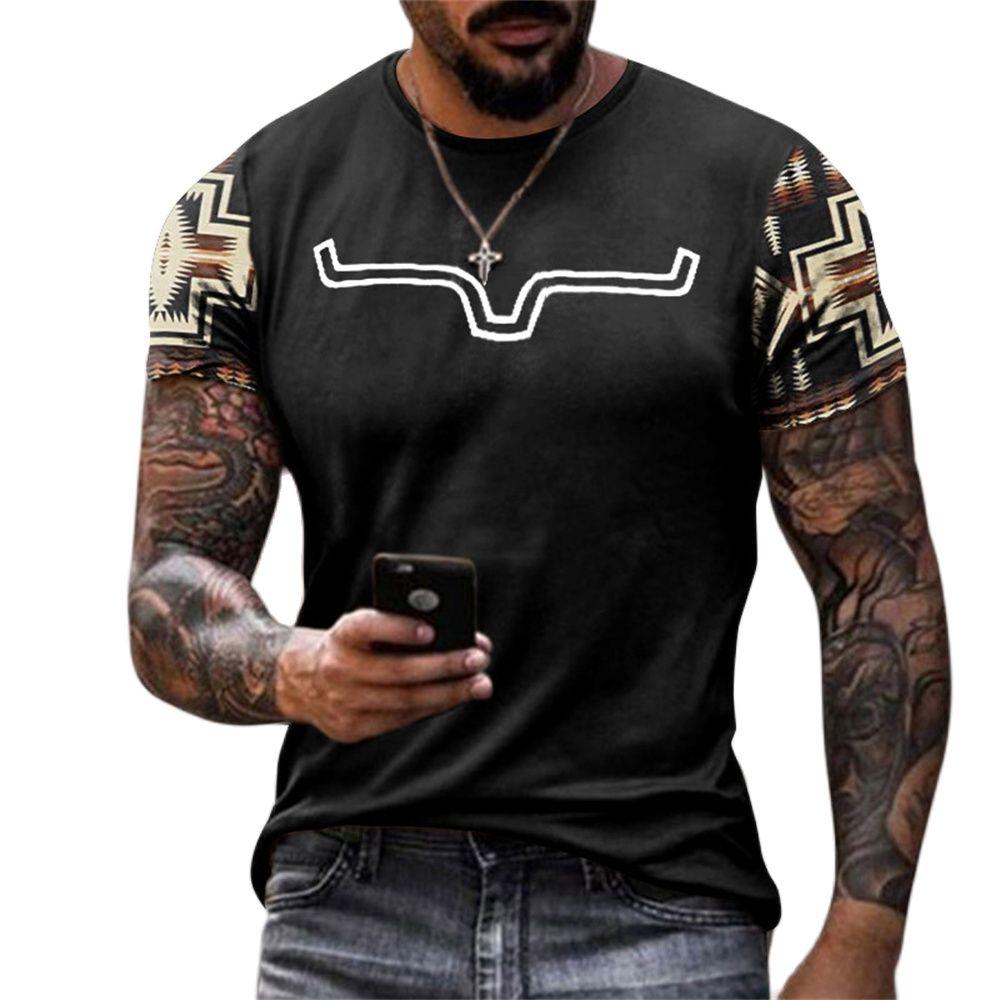 Винтажные мужские футболки с ковбойским принтом и принтом, летняя уличная одежда с круглым вырезом, футболка большого размера, повседневные свободные топы с короткими рукавами, одежда
