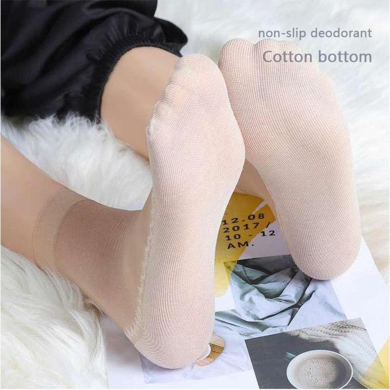 Ultrathin Transparent Socks for Summer Cotton Silk Thin Socks Lady Lace Mesh Elastic Socks Patchwork Crystal Ankle Socks Female Short Socks