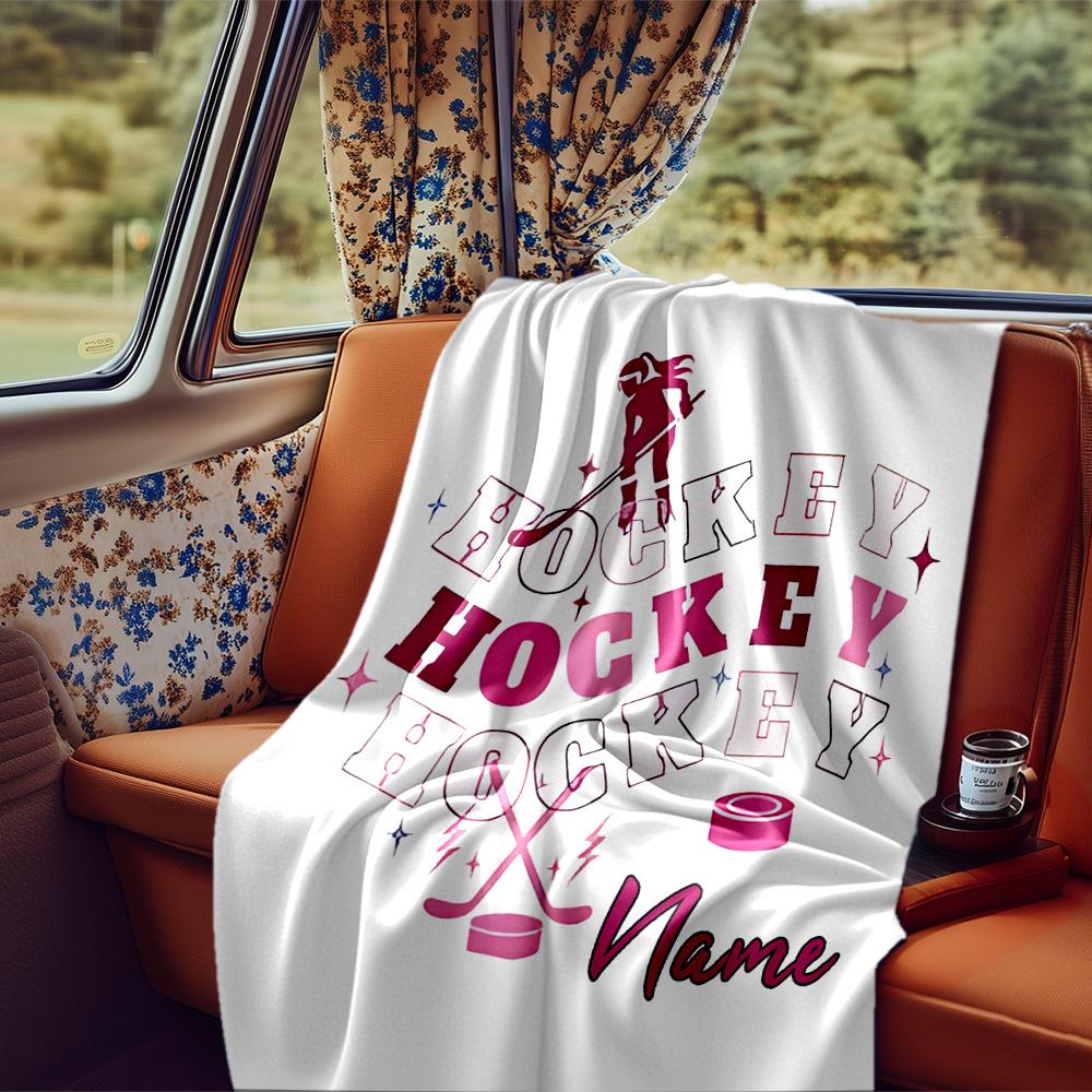 Ice Hockey Sports Design Elements Background Blanket Personalized Name Soft Comfortable Stylish Blanket Car Blanket Perfect For Travel Camping Outdoor