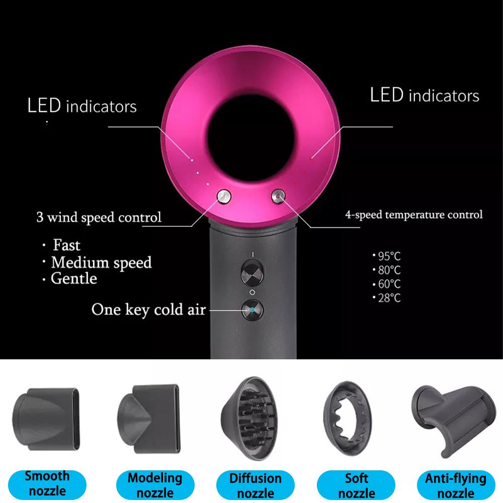 Профессиональный безлистный фен для волос с отрицательными ионами для ухода за волосами, быстрая сушка, мощный домашний фен для волос, постоянный фен с 200 миллионами анионов