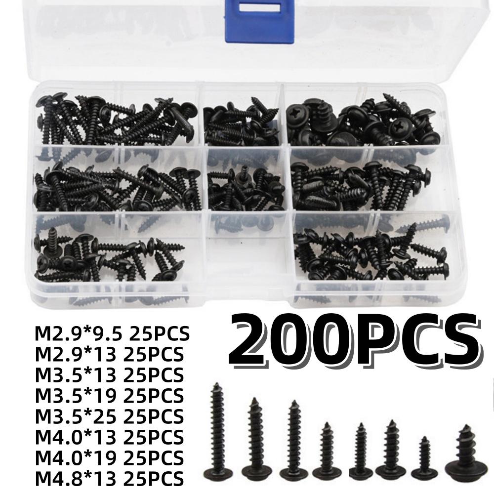 500/340/200PCS M3 Screw Cross Head M3/M4/M3.5/M4.8 Self Tapping Screw Black Carbon Steel Pan Head Round Head Screw Combination